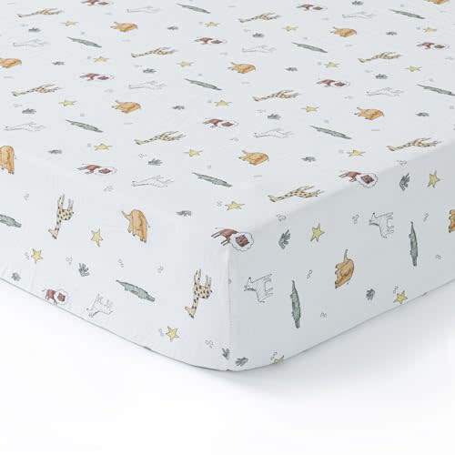 Dreamology Muslin Crib Sheets Boys,Girls | Super Soft,Breathable Crib Sheet,1 Pack | 100% Cotton Crib Sheets for Standard Cribs,Toddler Bed Sheets,28x52 Crib Mattress Sheet | Animal