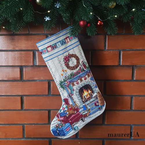 Personalized Christmas Stocking: Hand Embroidered Victorian Fireplace Decor