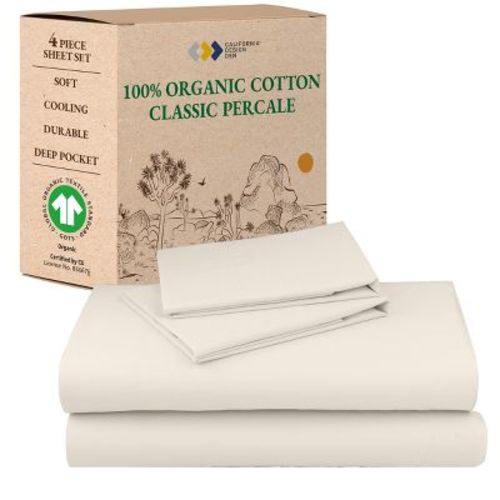California Design Den Bed Sheets Set - 100% Organic Cotton Percale, Deep Pocket