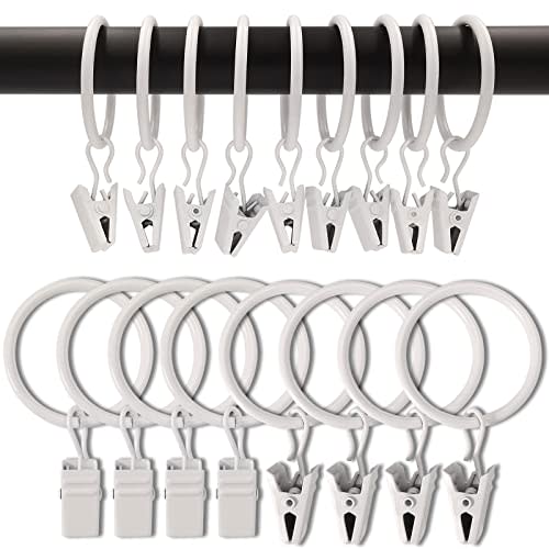 AMZSEVEN 90 Pack Curtain Rings with Clips, Drapery Clips with Rings, Drapes Rings 1.26 in Interior Diameter, Fits up to 1 Inch Curtain Rod, White