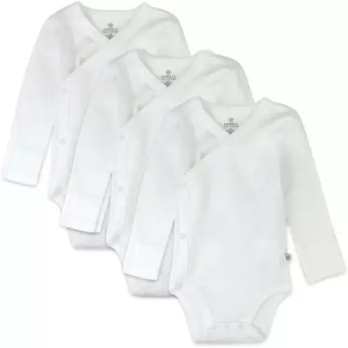 HonestBaby Baby Long Sleeve Side-Snap Organic Cotton Kimono Bodysuits (3 Pack)(Honestly Pure White) - HonestBaby