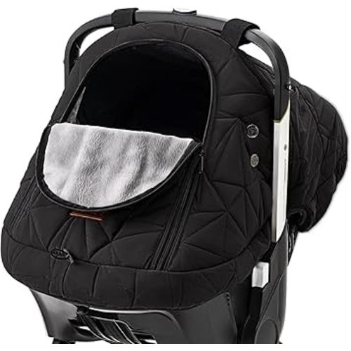 Car Seat Cover Baby Winter: Sprouterie Carseat Canopy for Babies - Infant Cold Weather Shield with Zipper Peeping Window Warm and Cozy Waterproof Universal Fitted Black for Boy Girl Neutral Newborn