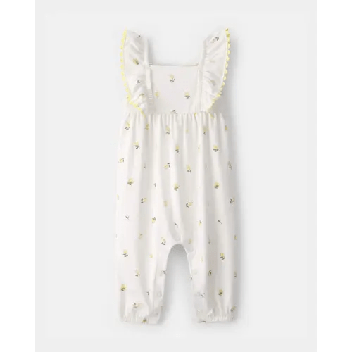 Baby Girl Ruffle-Sleeve Lemon Jumpsuit - Ivory | Carter's