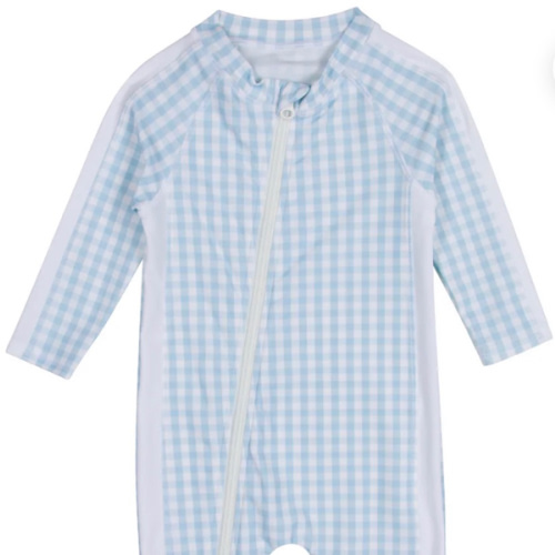Sunsuit - Long Sleeve Romper Swimsuit | "Blue Gingham"