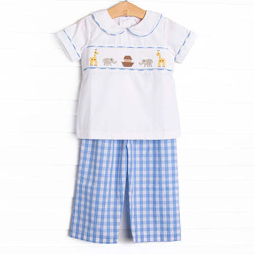 Noah's Ark Smocked Pant Set, Blue – Stitchy Fish