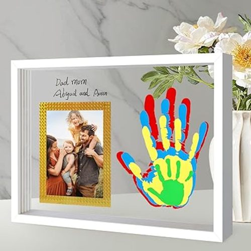 Family Handprint Kit,DIY Handprint Keepsake Frame,Baby Hand Footprint Makers,Newborn Gift Sets,Baby Keepsake Photo Frame,Mother's Day gift(White)