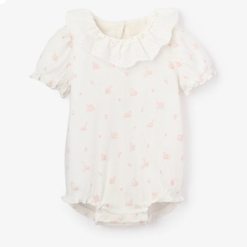 Pink Swan Print Organic Cotton Rib Baby Bubble Romper – Elegant Baby