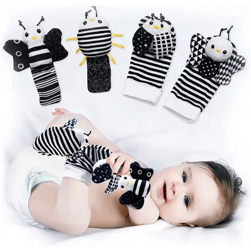 BABY K Baby Rattle Socks & Wrist Toys (Set E) - Newborn Toys for Baby Boy or Girl - Brain Development Infant Toys - Hand and Foot Rattles Suitable for 0-6, 6-12 Months Babies - Newborn Christmas Gifts