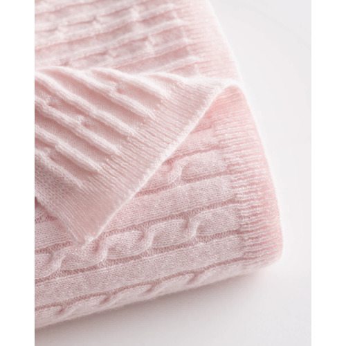 Luxe Cable Knit Cashmere Baby Blanket in Minimal Pink