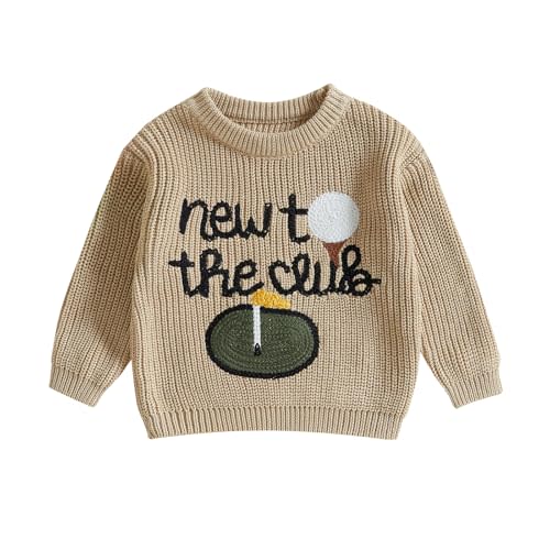 Baby Boy Girl Golf Sweater New to The Club Embroidery Long Sleeve Knit Pullover Sweatshirt Toddler Game Day Clothes