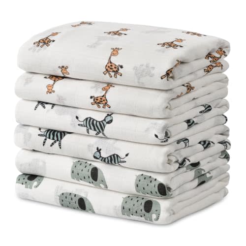 GLLQUEN BABY Receiving Blankets Muslin Swaddle Blanket for Newborn Girl Boy | Cotton Squares Baby Blankets, Soft & Thin Swaddle Cloth, Breathable Absorbent Infant Swaddling Wrap - 6 Pack (Giraffe)