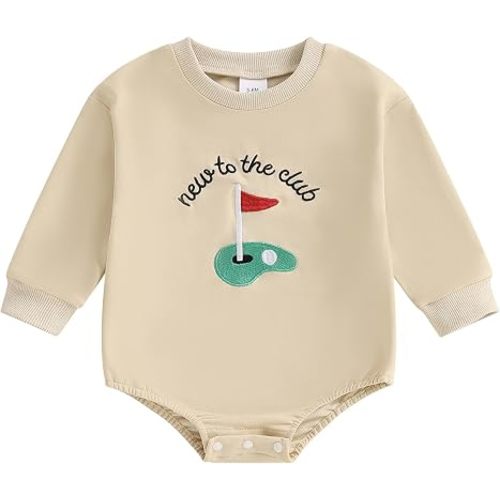 PUHHAPIEY Baby Boy New To The Club Golf Sweatshirt Bubble Romper Onesie
