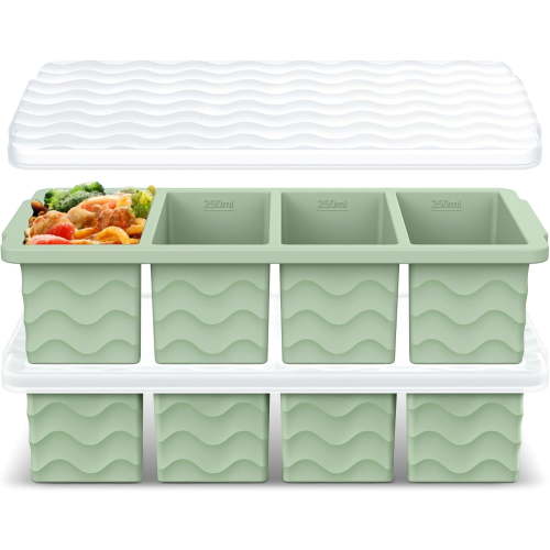 AUR Silicone Freezer Tray for Soup with Lid – 1-Cup Soup Container Cube Style Ice Cube Trays for Freezer, Meal Prep & Food Storage, Freeze 250mL/125mL Portions – 2 Pack