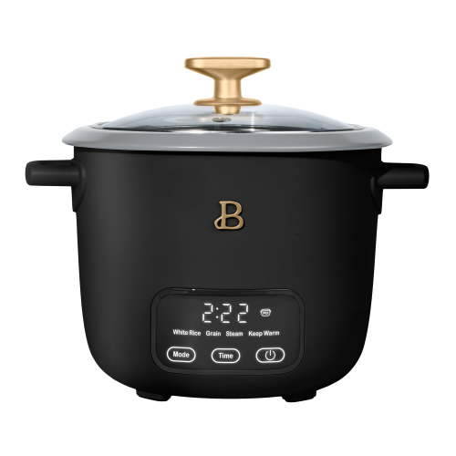 Beautiful 6-Cup Cooked, 3-Cup Uncooked Digital Electric Rice and Grain Cooker with Glass Lid, Black Sesame by Drew Barrymore