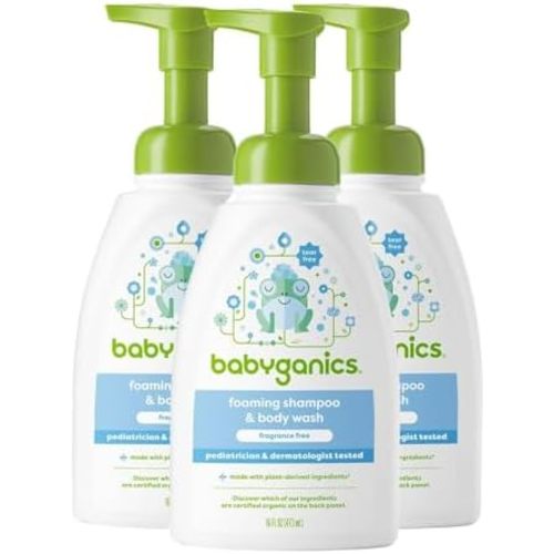 Babyganics Baby Shampoo + Body Wash Pump Bottle, Fragrance Free, 16oz, 3 Pack