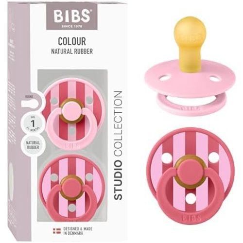 BIBS Colour Pacifier, 0-6 Months, 2-Pack, Round, Block Baby Pink Coral
