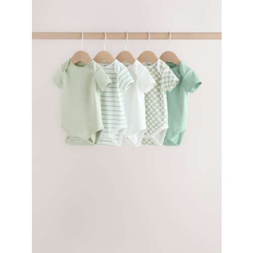 Green Short Sleeve Baby Bodysuits 5 Pack