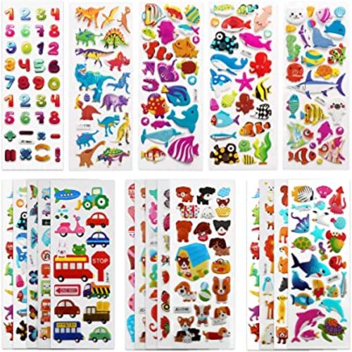 SAVITA 3D Stickers for Kids & Toddlers 500+ Puffy Stickers Variety Pack for Scrapbooking Bullet Journal Including Animal, Numbers, Fruits, Fish, Dinosaurs, Cars and More…