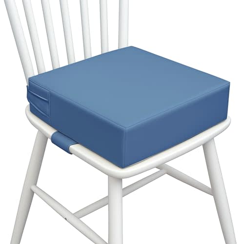 Toddler Booster Seat for Dining Table – PU Washable Cushion with Double Safe Straps, Non-Slip Bottom, Portable Travel Booster Seat for Toddlers (Blue)