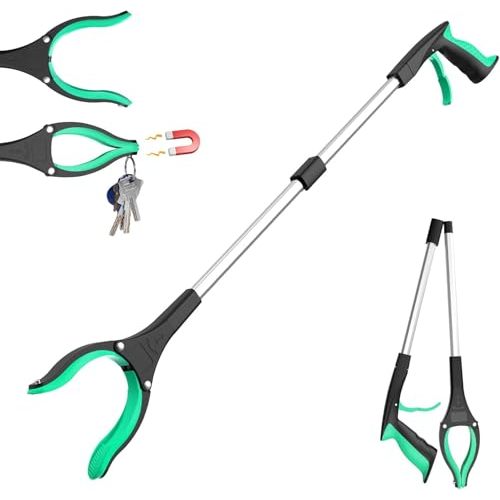 32" Foldable Grabber Reacher Tool, Pickup Stick with 360° Rotating Jaw & Magnet,Grabbers for Seniors Heavy Duty, Trash Picker Upper