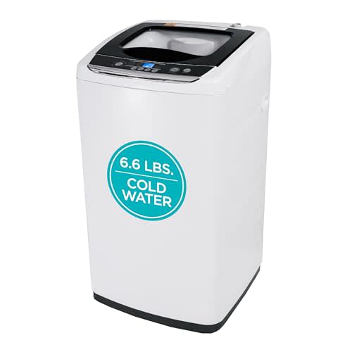 BLACK+DECKER 0.9 Cu. Ft. Portable Washer, 6.6 lb. Capacity Washing Machine for Homes & Apartments, 5 Wash Cycles, Quick Connect Sink Adapter and Drain Hose Included, LED Display, BPWM09W, White