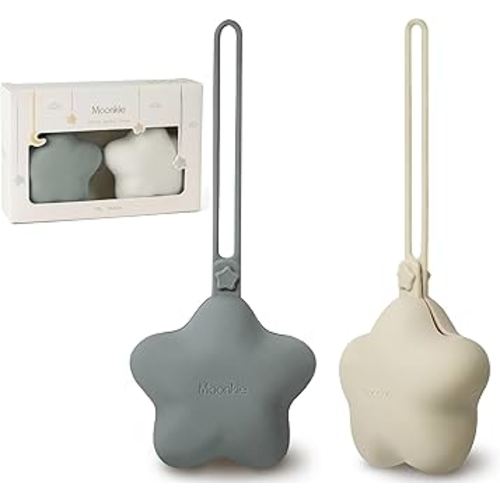 Moonkie Silicone Pacifier Holder Case, Cute Portable Pacifier Storage Case, 2 Pack