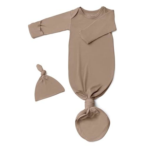 Newborn Baby Knotted Gown, Super Soft Silky Infant Long Sleeve Sleeper for Baby Girl Gifts and Boy Sleeping Bag with Hat