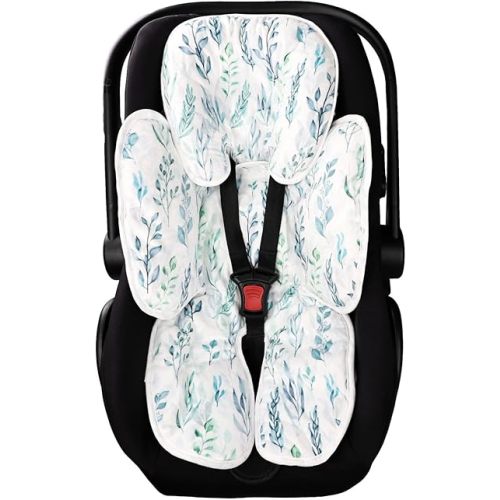 DILIMI Infant Car Seat Insert, 2-in-1 Carseat Head Support for Newborn, Soft Baby Head Support for Car Seat, Stroller, Bouncers, Green Leaf