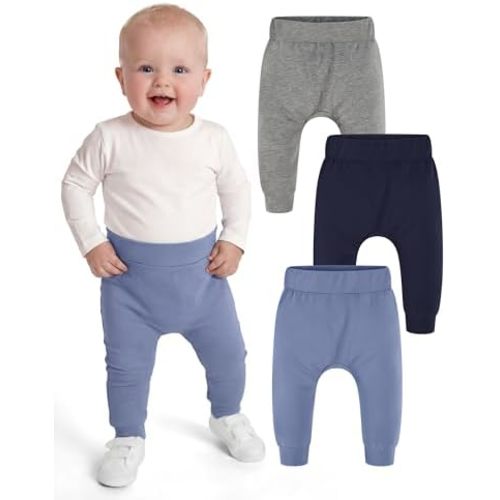 Yoofoss Baby Pants Organic Cotton Baby Boy Girl Sweatpants, 3 Pack Pull On Infant Toddler Jogger for 0-18 Months