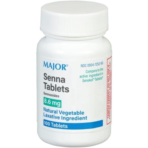 Major Senna 8.6 mg Natural Vegetable Laxative Tablets - Made with Sennosides - Promotes Occasional Constipation Relief - 100 Tablets