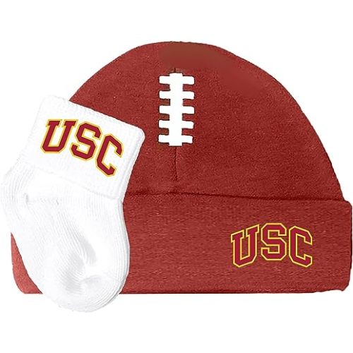 Southern Cal USC Trojans Licensed Baby Football Cap and Socks Set White