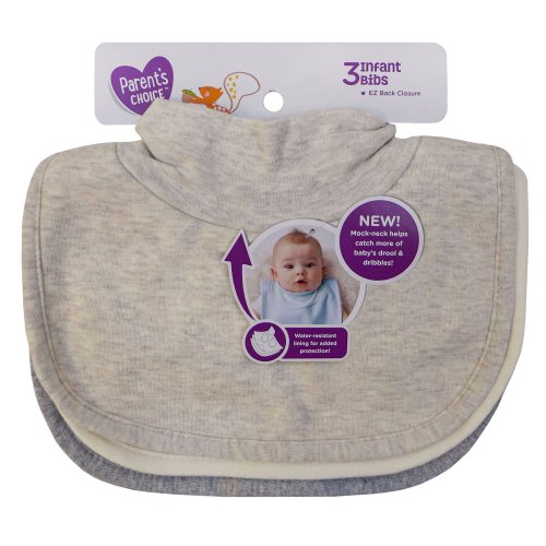 Parent's Choice Cotton Mock-Neck Drool Baby Bib, 3 pk, Unisex