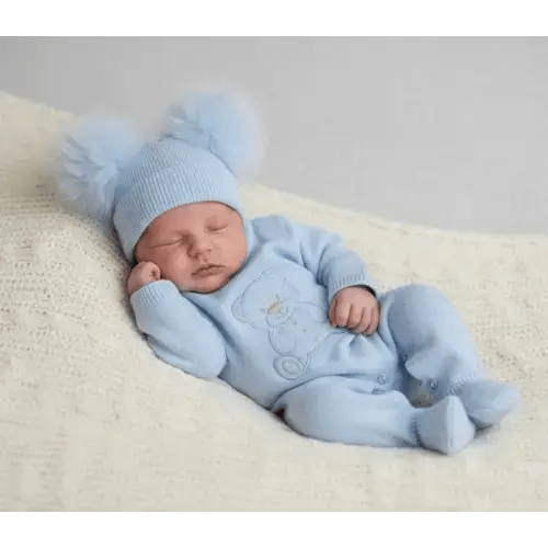 Teddy Bear Knit Romper - Blue – Ella Marina Baby