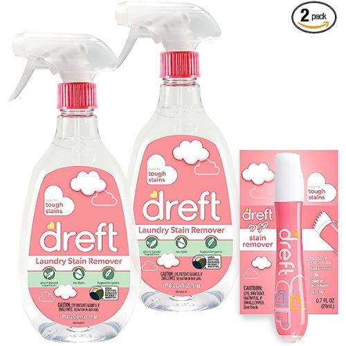 Stain Remover for Baby Clothes by Dreft, 24oz Pack of 2 Laundry Stain Remover Spray + To Go Instant Stain Remover Pen, Hypoallergenic, Great for Cloth Diapers