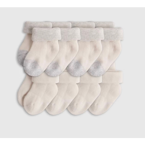 Organic Cotton Fold Over Socks 8-Pack - Baby in White/Grey