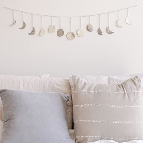 BASE ROOTS Moon Phase, Silver Wall Decor for Bedroom & Living Room, Bohemian Wall Decor, Handmade Hammered Metal 36" 13 Phases Moon, Celestial Wall Art, Gift for Women & Kids