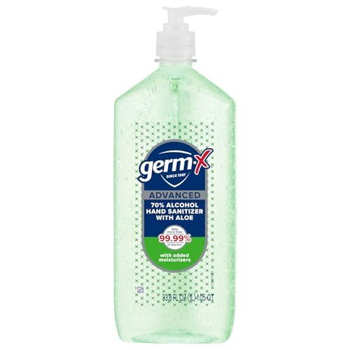 Germ-X Advanced Hand Sanitizer with Aloe and Vitamin E, Non-Drying Moisturizing Gel, Instant and No Rinse Formula, Pump Bottle, Back to School Supplies, 1 Liter