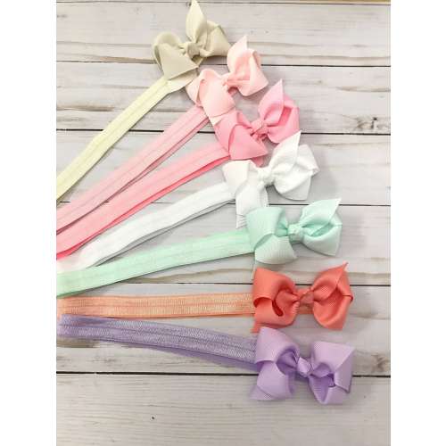 Baby Bow Headband Set, Elastic Ribbon, Newborn Girl