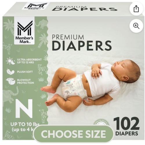 Member's Mark Premium Baby Diapers, Sizes Newborn Samsclub.com