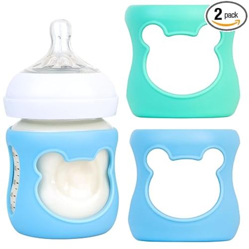 Philips Avent Baby Bottle Sleeves - Anti Breakage Holder for Avent Natural Glass Bottles (4oz, Pack of 2 - Blue/Turquoise)