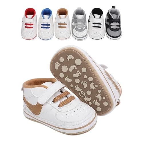 Infant Boy Girl Shoes Non-Slip Baby Walking High Top Basketball Sneakers | Soft flexible sole, lightweight construction, breathable lining and secure hook-and-loop closure for comfortable first steps.