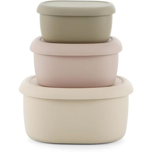 Emptycolor 3 Pack Silicone Snack Containers with Lids Reusable Silicone Food Storage Containers, Leak Proof Stackable Bento Lunch Box for Adults, Microwave, Dishwasher and Freezer Safe