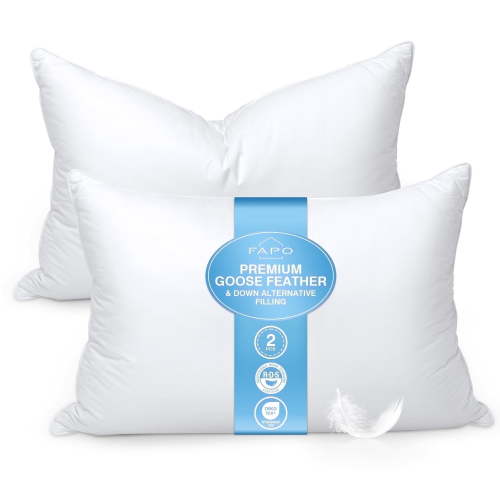 FAPO Goose Feather and Down Pillows Queen Size Set of 2 Luxury Hotel Bed Pillows with Cotton Cover
