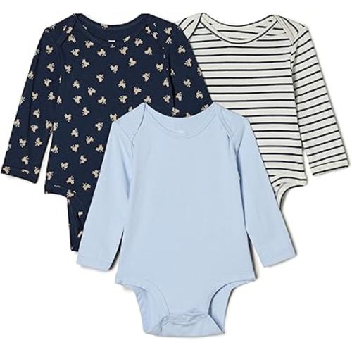 Amazon Essentials x Sofia Grainge Unisex Babies' Long Sleeve Crew Neck Bodysuit, Pack of 3