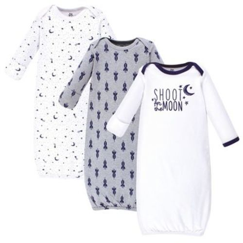Yoga Sprout Baby Boys Cotton Long-Sleeve Gowns 3pk, Moon, 0-6 Months