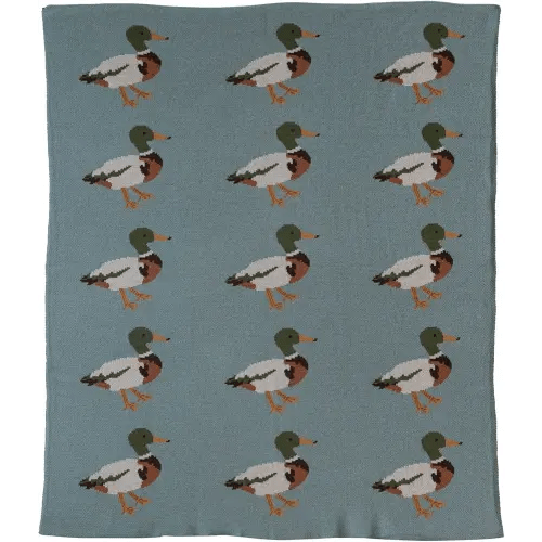 Creative Co-Op Soft Cotton Knit Baby Blanket with Decorative Duck Print, Multicolor