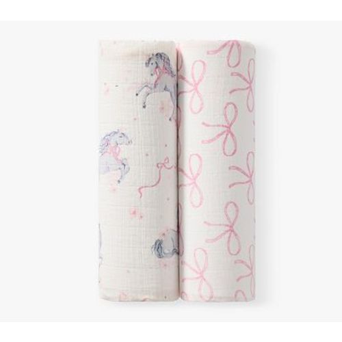 Organic Unicorn Bows Muslin Swaddle Set Of 2 , Multi