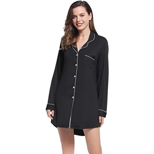 Amorbella Bamboo Viscose Sleep Shirt Women Long Sleeve Button Down Nightgowns Cooling Pajamas Nightshirt S-XXL