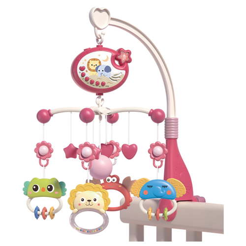 Red Baby Musical Bedside Mobile With Night Projection Rotation Remote Control 400 Lullabies Abs Plastic Safe Toy For Newborn Infants 0-12 Months