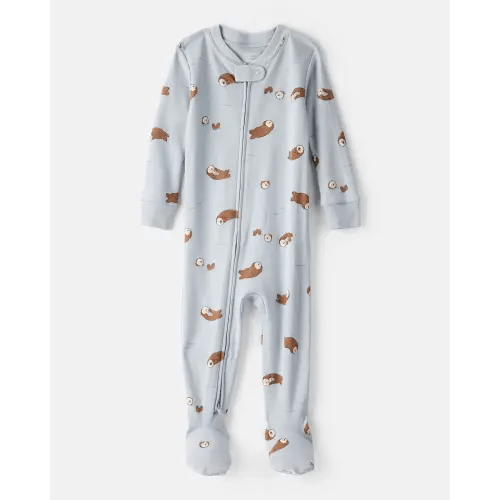 Baby Boy Otter 100% Cotton Snug Fit 2-Way Zip Footie 1-Piece Pajamas - Blue | Carter's